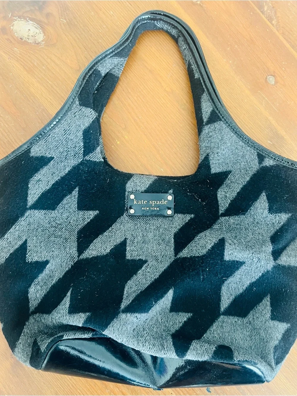 Kate Spade Black & Gray Houndstooth Tote Bag